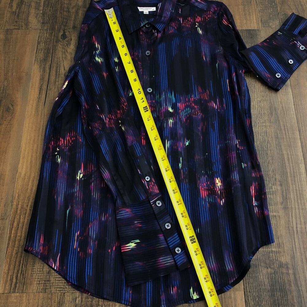 Equipment Sheer Silk Blend Button Front Blouse Abstract Stripe Size Small Blue - Picture 14 of 15